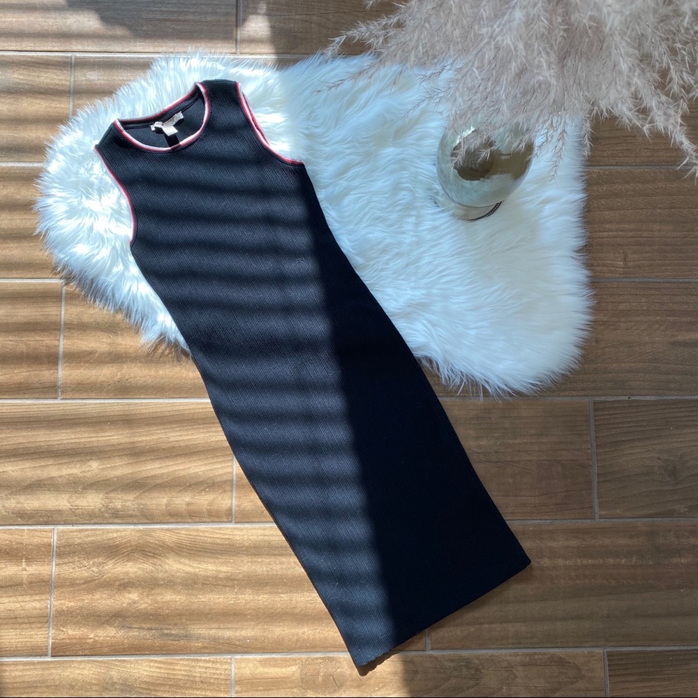 High-Neck Ribbed Bodycon Midi Dress